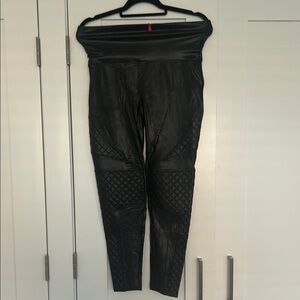 Spanx Black Faux Leather Quilted Leggings